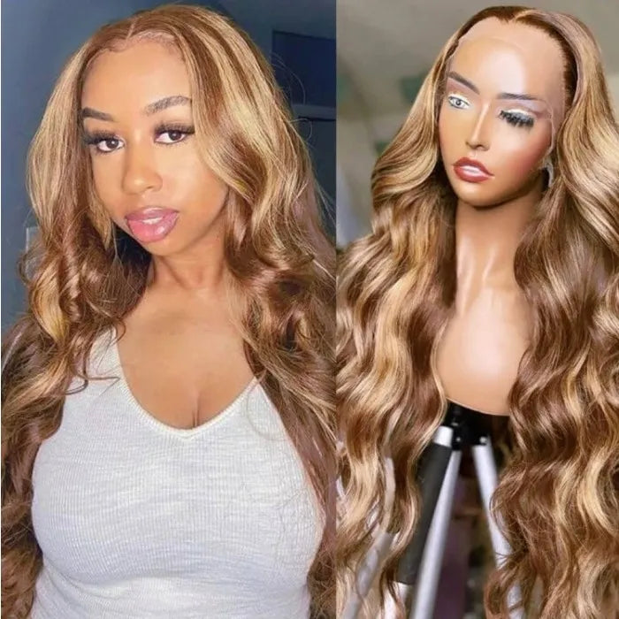 Grawwhair Honey Gold Highlight Body Wave and Straight Hair Wig 13x4 Lace Front Wig