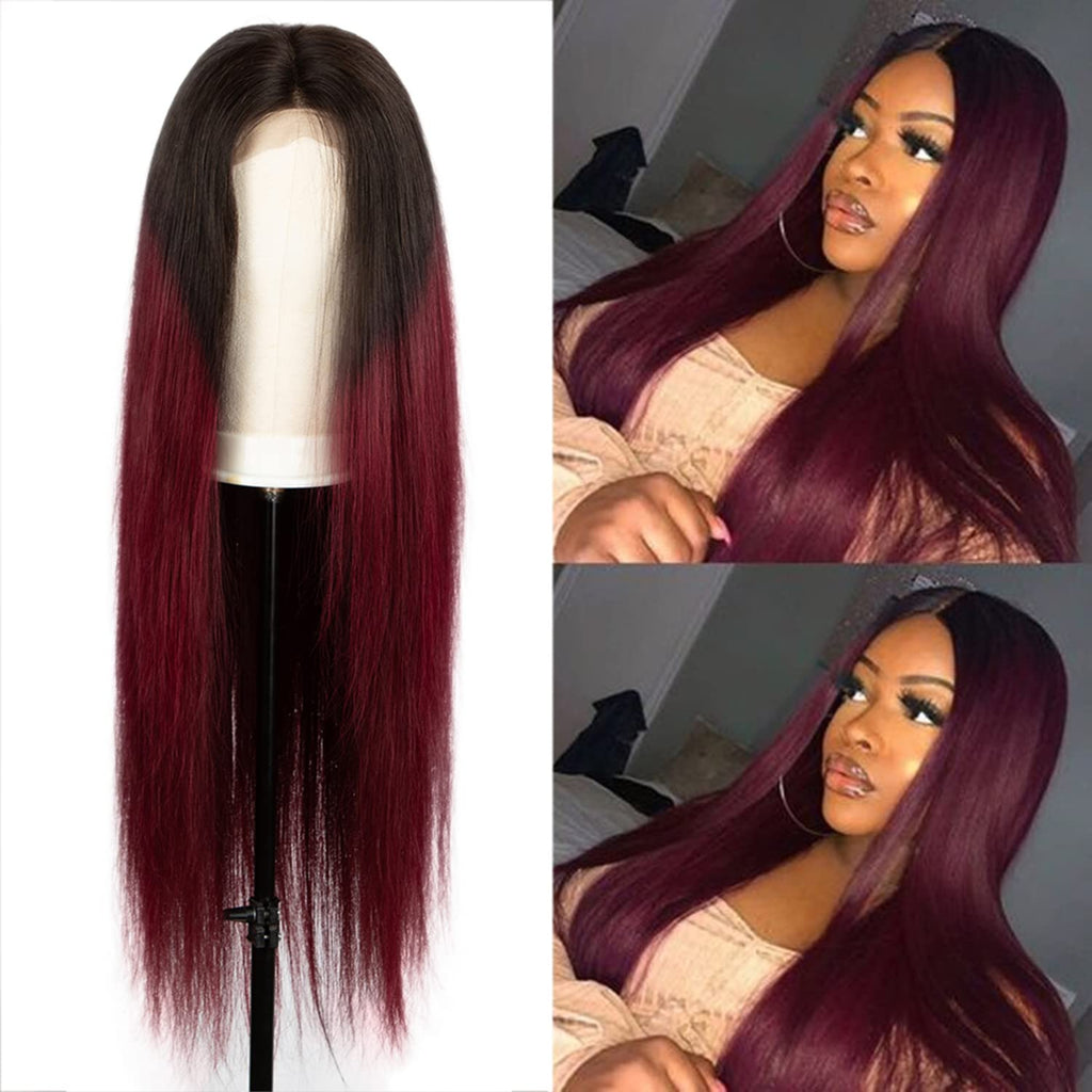 Grawwhair Ombre Burgundy 13x4 Straight Lace Front Wigs Human Hair Wig