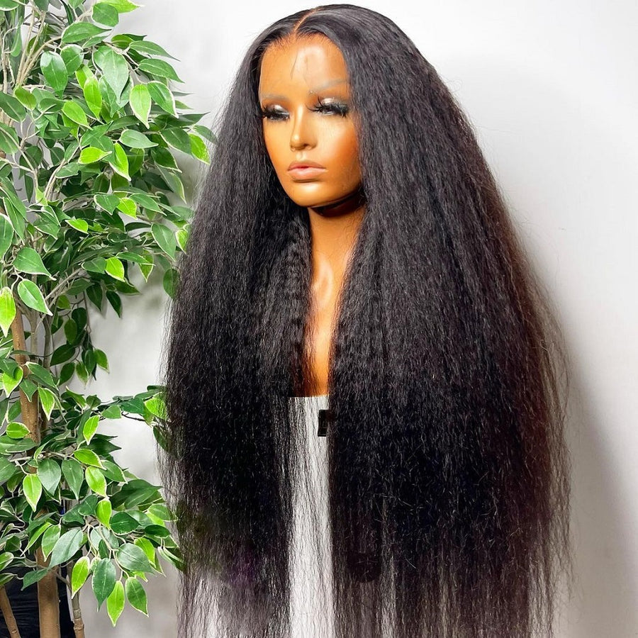Grawwhair Long Kinky Straight Wigs 13x4-13x6 Lace Front Wig Yaki Straight Human Hair Wigs
