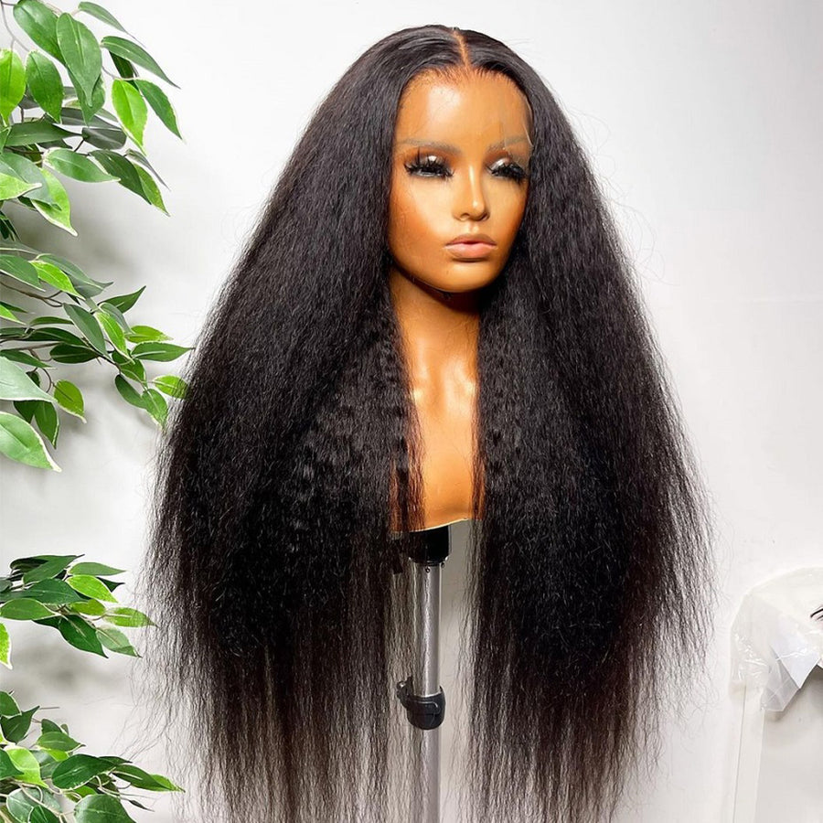 Grawwhair Long Kinky Straight Wigs 13x4-13x6 Lace Front Wig Yaki Straight Human Hair Wigs