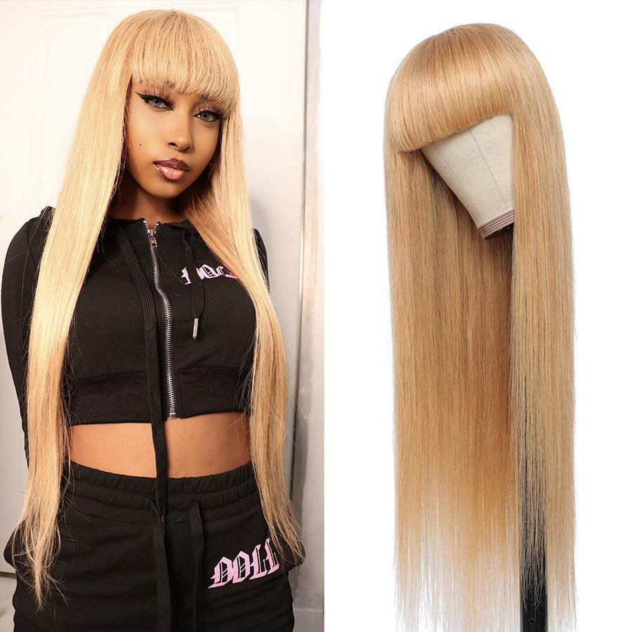Grawwhair #27 Colored Machine Made Wig &  Bang Honey Blonde Straight & Body Wave No Lace Human Hair Wig