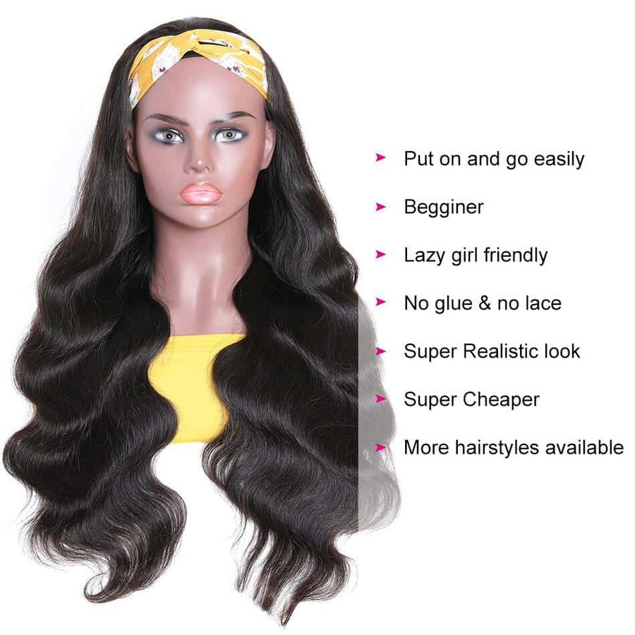 Grawwhair Body Wave Glueless HeadBand Wig Brazilian Human Hair Wigs