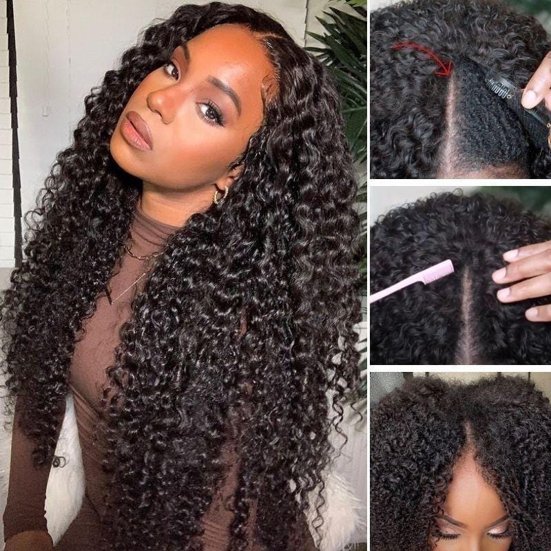 Grawwhair Curly Wave V Part Wig No Leave Out Upgraded V Part Lace Wig U Part Wig