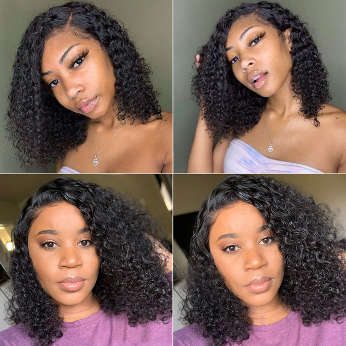 Grawwhair Curly V/U Part Bob Wig No Leave Out 100% Human Hair Wigs No Leave Out