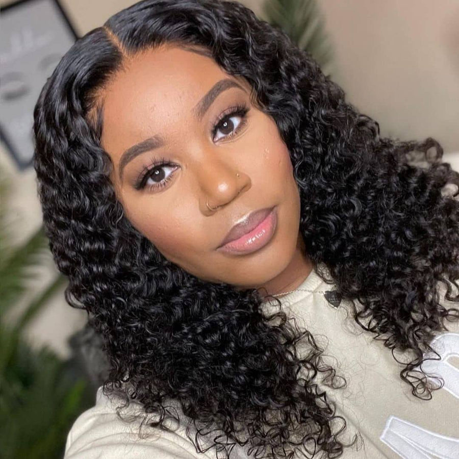 Grawwhair Deep Curly 13x4 Transparent Lace Frontal Wig real human hair