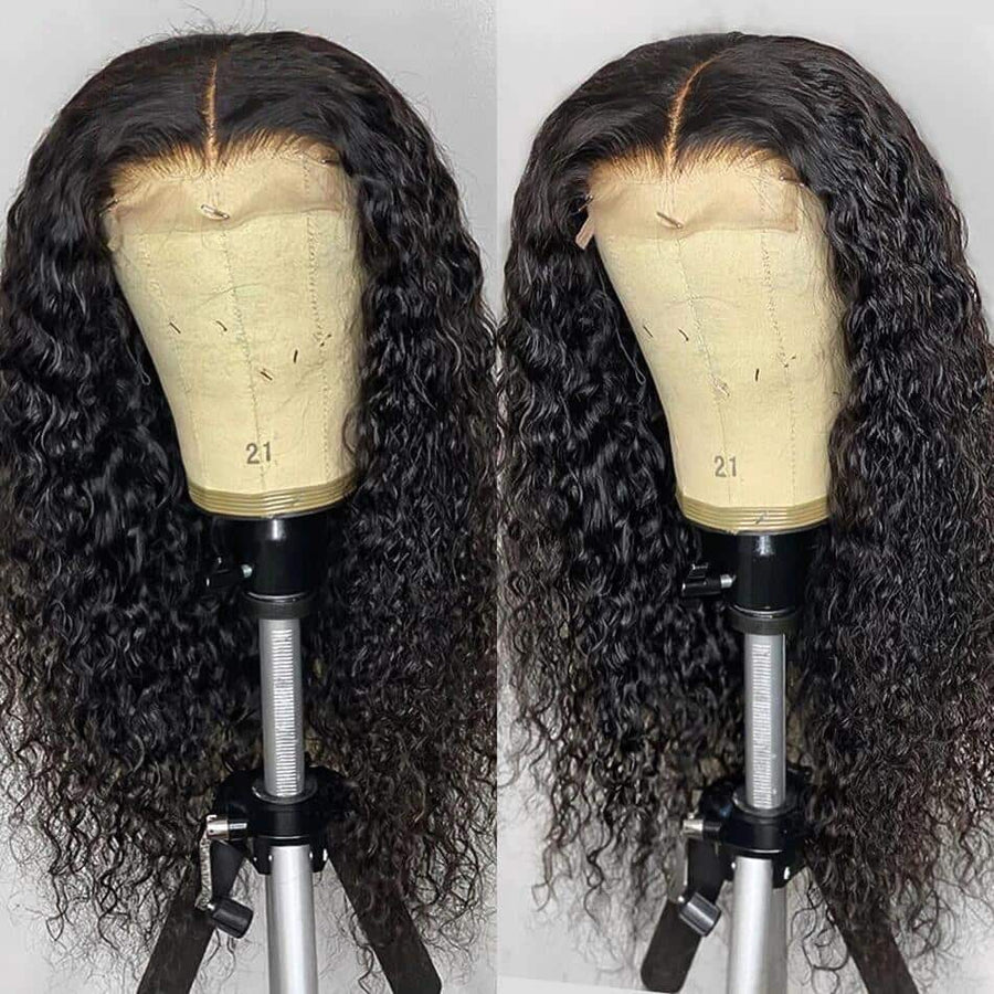 Grawwhair Deep Curly 4x4 Transparent Lace Closure Wig Virgin Hair Wig