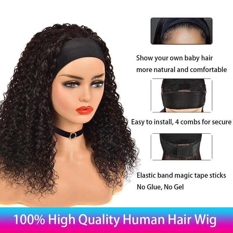 Grawwhair Deep Curly Glueless Headband Wig 100% Virgin Human Hair Wigs