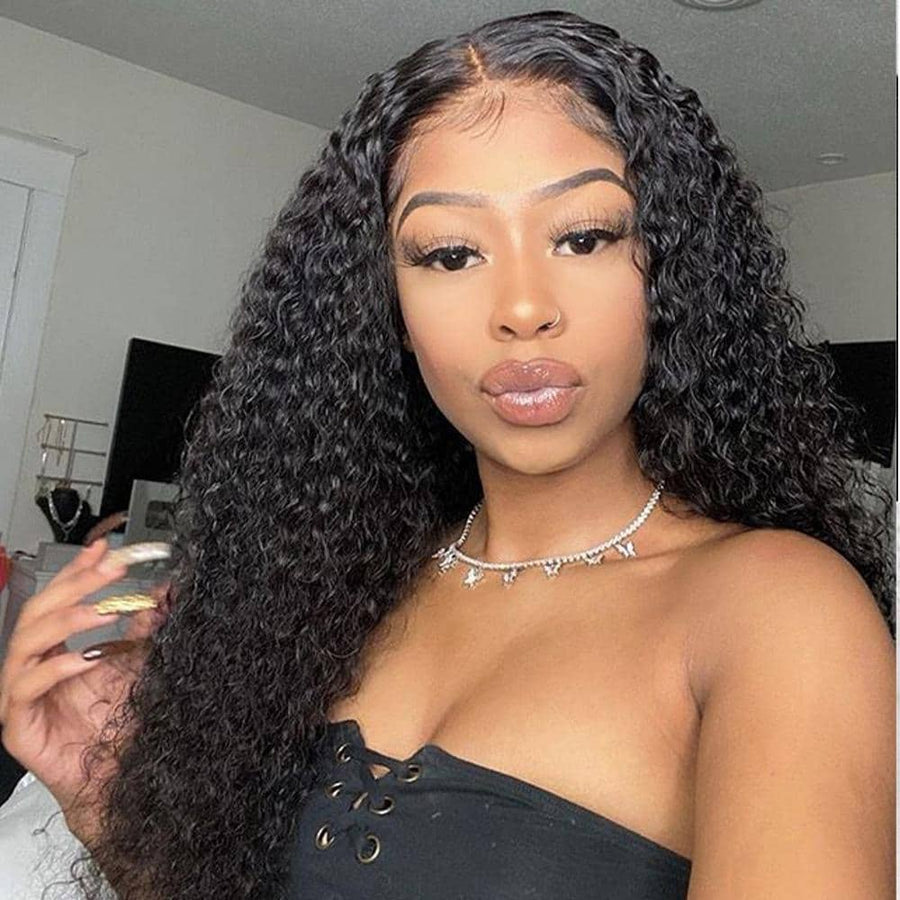 Grawwhair Deep Curly 13x1 T Part Lace Front Wig Brazilian Human Hair Wigs
