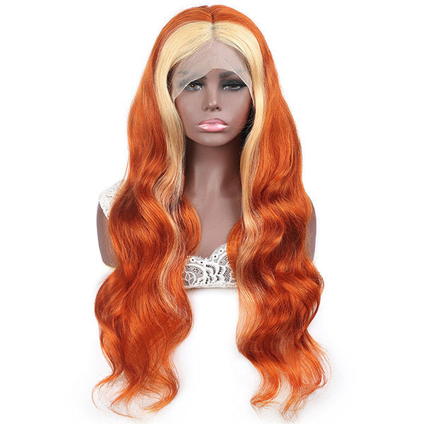Grawwhair Ginger and Blonde Ombre Color Body Wave Hair 13x6/13x4 Lace Frontal Wig Real Human Hair