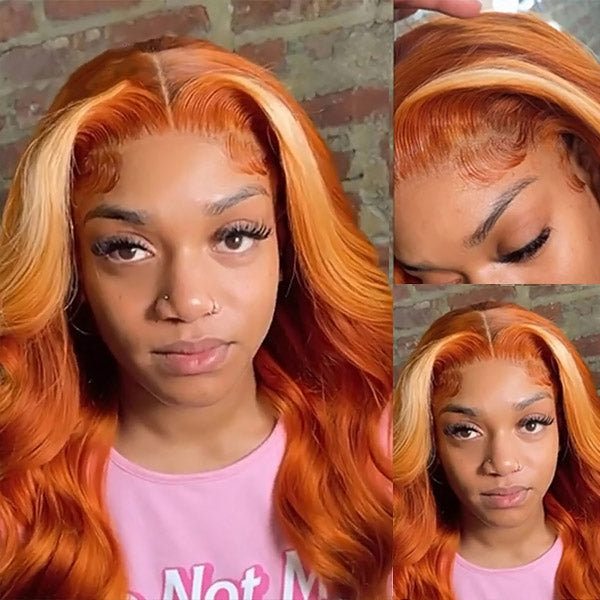 Grawwhair Ginger and Blonde Ombre Color Body Wave Hair 13x6/13x4 Lace Frontal Wig Real Human Hair