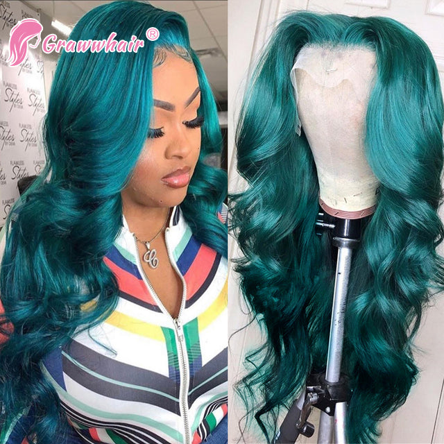 Grawwhair colorful lace wig 13x4 green Body Wave Wig