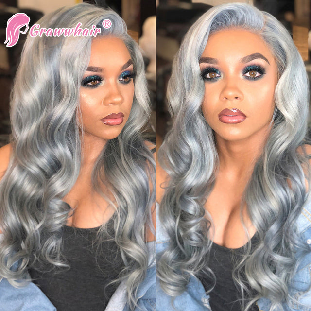 Grawwhair colorful lace wig 13x4 gray Body Wave Wig