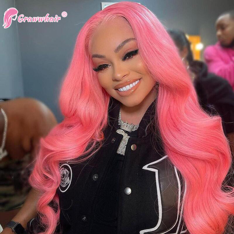 Grawwhair colorful lace wig 13x4 pink Body Wave Wig