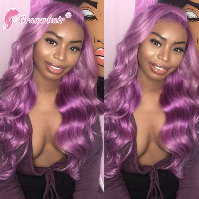 Grawwhair colorful lace wig 13x4 purple Body Wave Wig