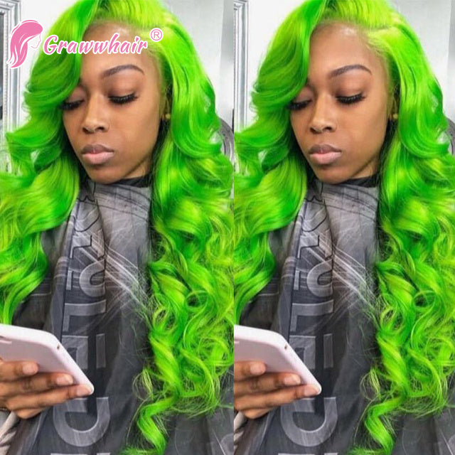 Grawwhair colorful lace wig 13x4 green Body Wave Wig