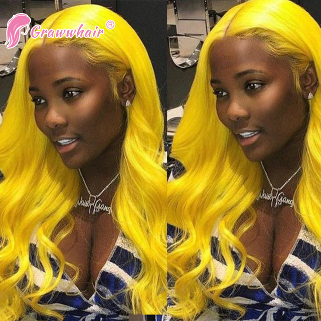 Grawwhair colorful lace wig 13x4 yellow Body Wave Wig