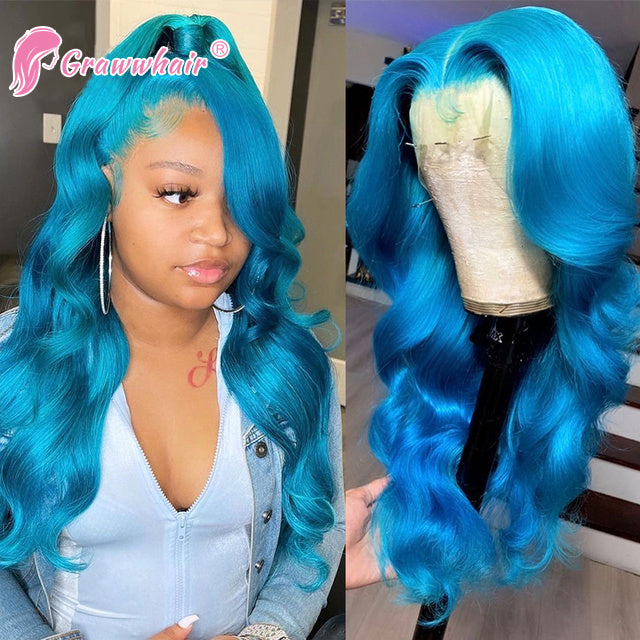 Grawwhair colorful lace wig 13x4 blue Body Wave Wig