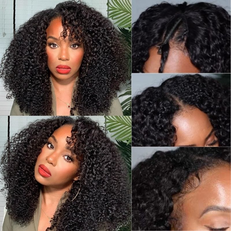 Grawwhair Kinky Curly V Part Bob Wig No Leave Out Upgraded U Part Wig 100% Human Hair Wigs