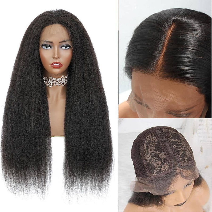Grawwhair Kinky Straight 13x1 T Part Lace Front Wig Yaki Straight Human Hair Wigs