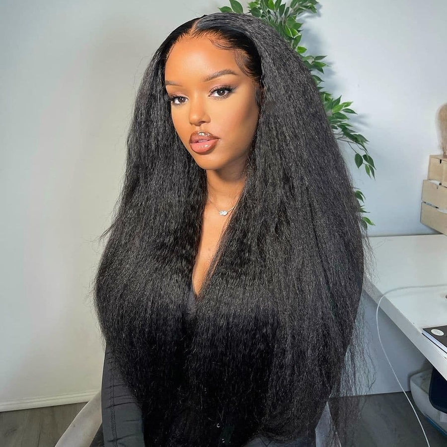 Grawwhair Kinky Straight 13x1 T Part Lace Front Wig Yaki Straight Human Hair Wigs