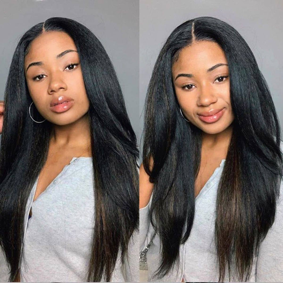 Grawwhair Kinky Straight 13x4/13x6 Transparent Lace Front Wig Yaki Straight real human hair