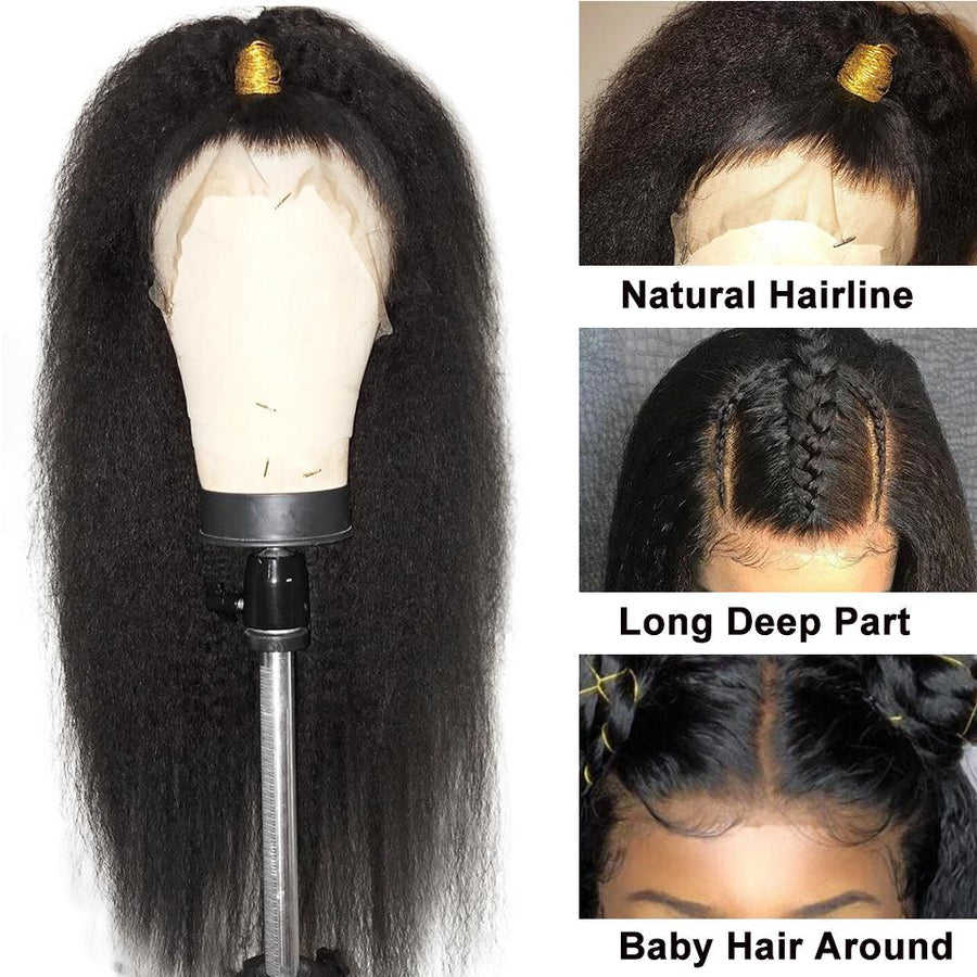 Grawwhair Kinky Straight 13x4 Lace Frontal Wig Yaki Straight Real Human Hair 