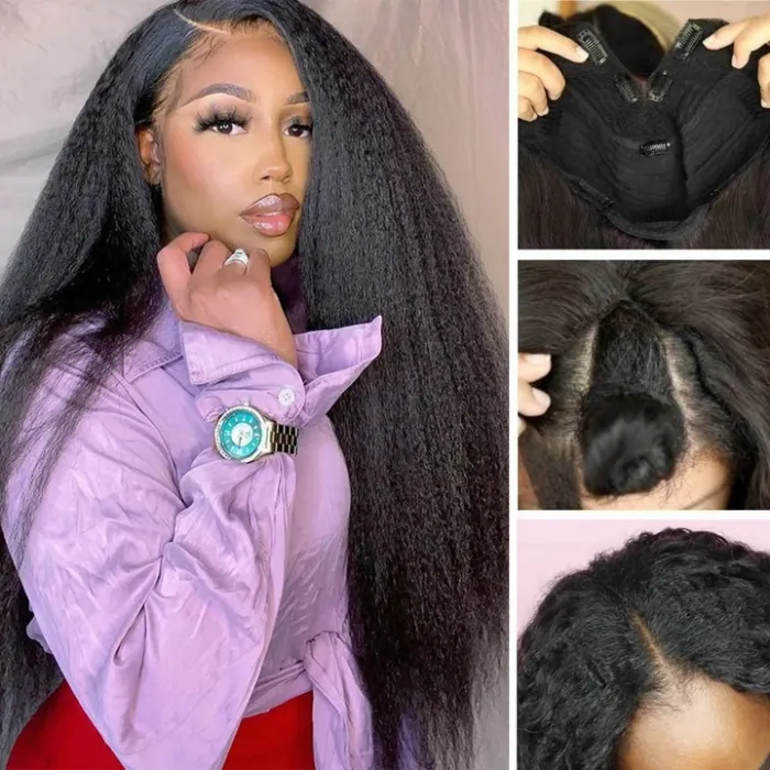 Grawwhair Kinky Straight V Part Wig No Leave Out Upgraded Yaki Straight U Part Wig