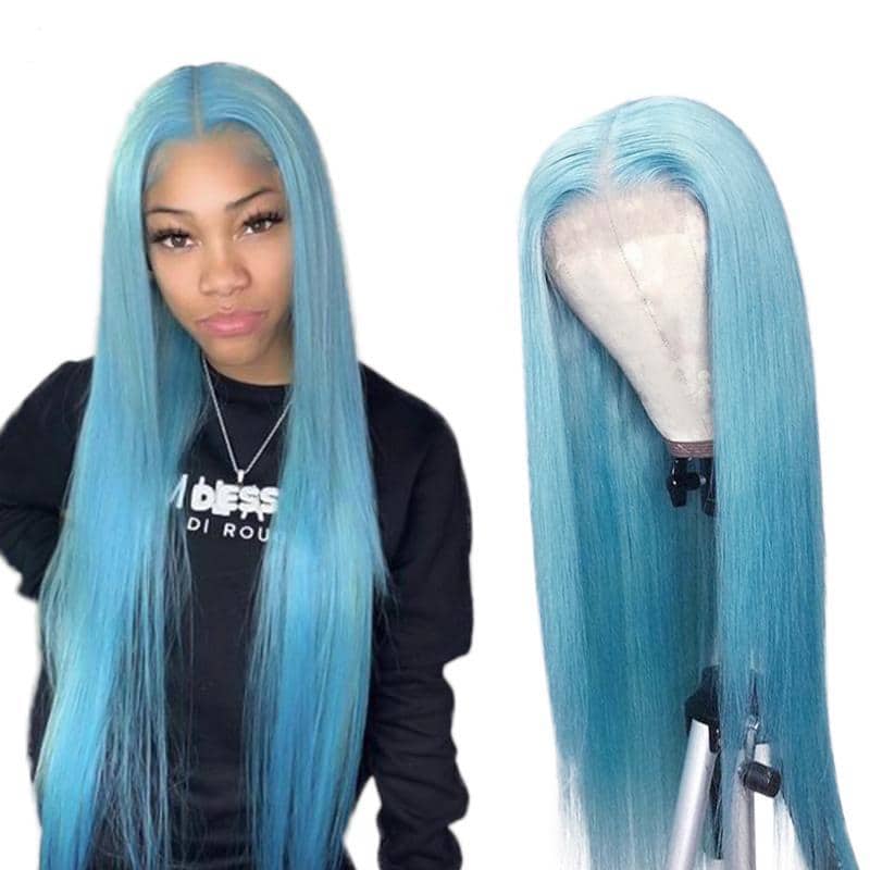 Grawwhair Light Blue/Jewelry Blue/Dark Blue Pre Colored 13x4 Lace Front Wig Brazilian Virgin Hair