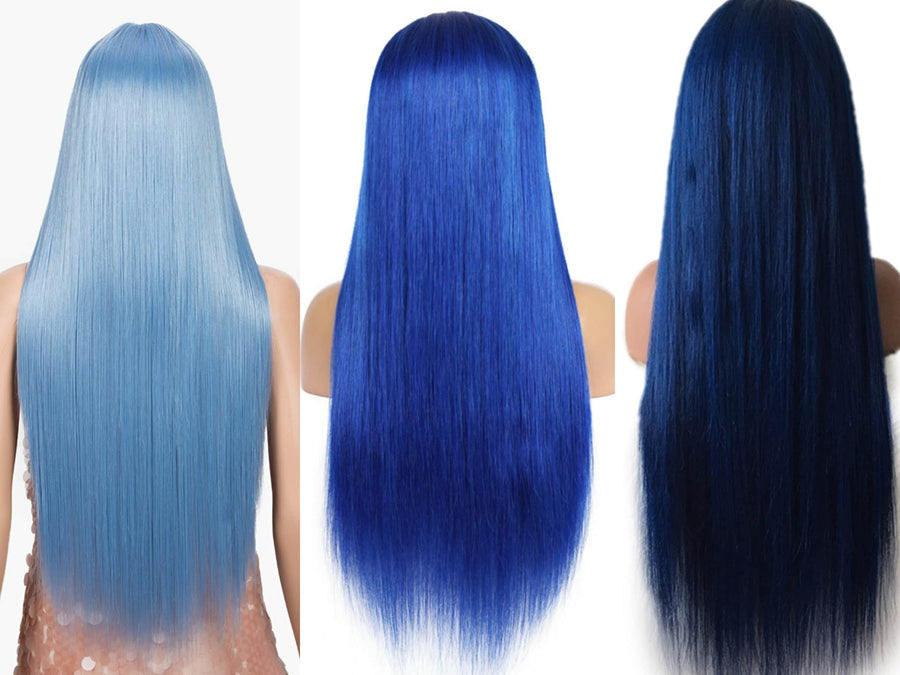 Grawwhair Light Blue/Jewelry Blue/Dark Blue Pre Colored 13x4 Lace Front Wig Brazilian Virgin Hair