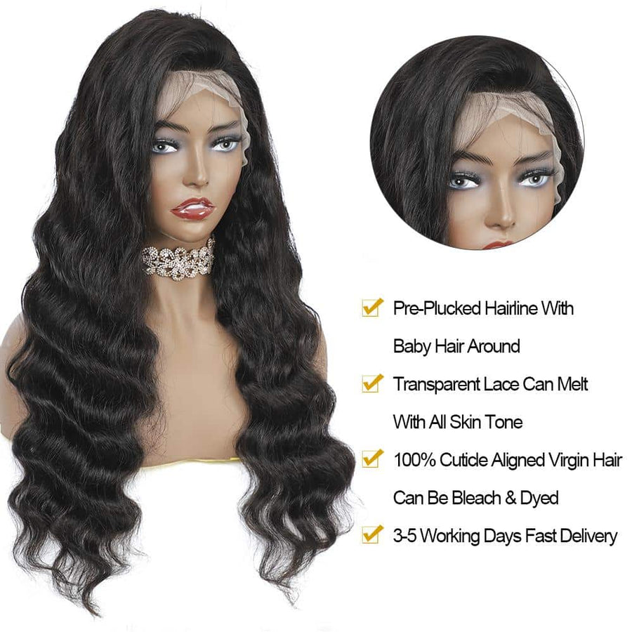 Grawwhair Loose Deep Trasparent 360 Lace Front Wig 100% Virgin Human Hair