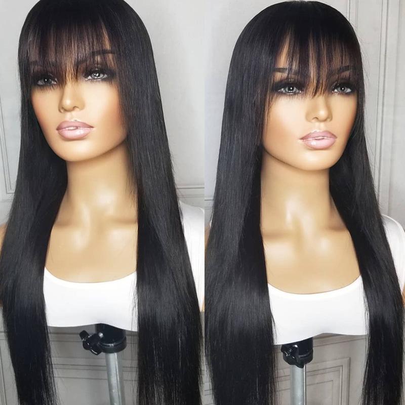 Grawwhair Machine Made Wig With Bang Straight/Body Wave No Lace Human Hair Wig