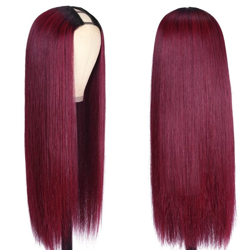 Grawwhair Ombre Straight V Part Wig 1B/99J Color Glueless Human Hair Wig