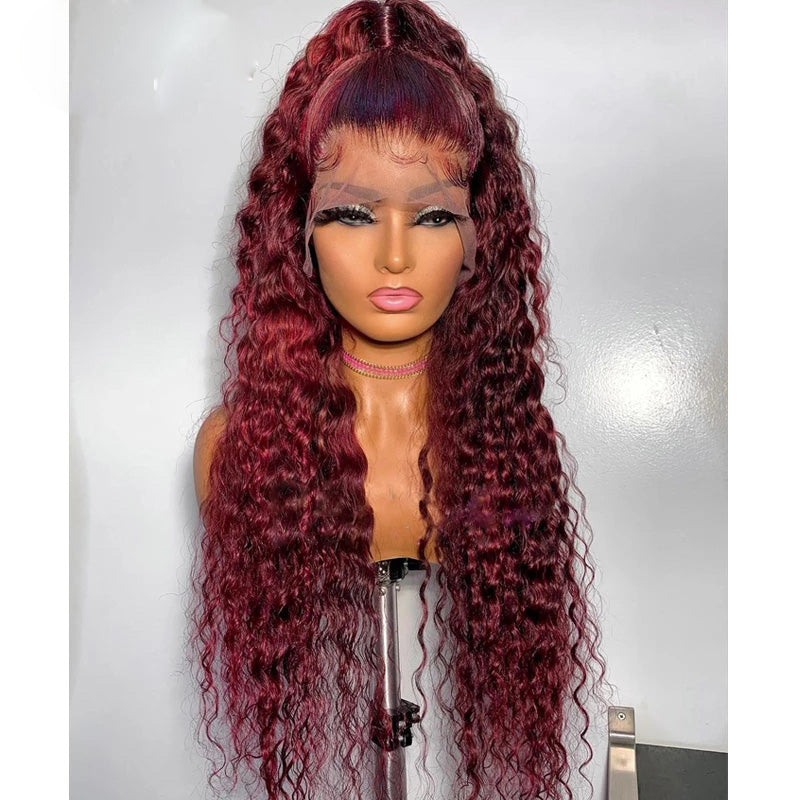 Grawwhair #99J Water Wave Wig 13x4 Lace Front Human Hair Wigs