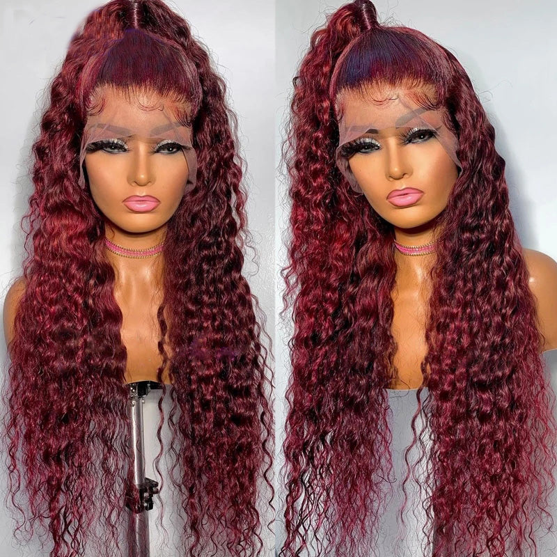 Grawwhair #99J Water Wave Wig 13x4 Lace Front Human Hair Wigs