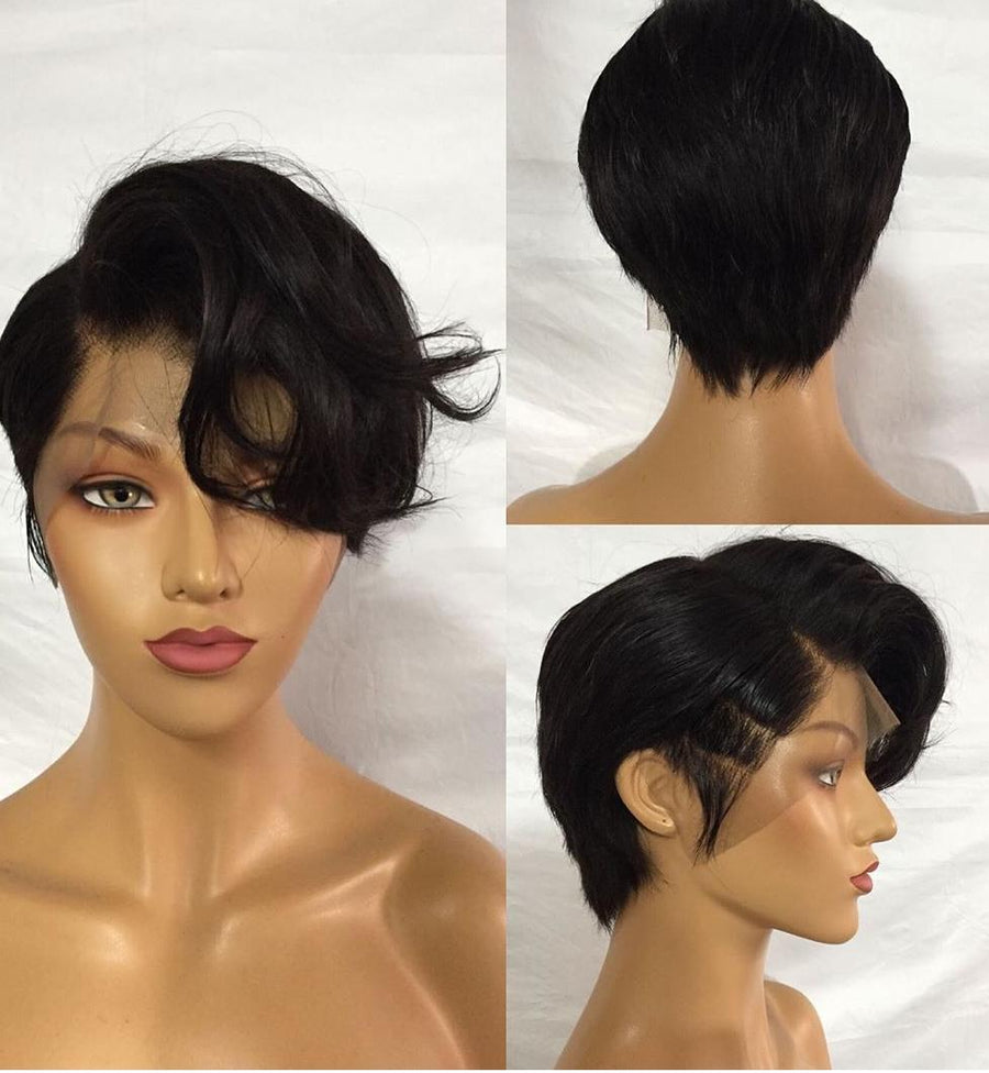 Grawwhair Short Pixie Cut Lace Wig 6 Inch 180% Density Straight Bob Wigs