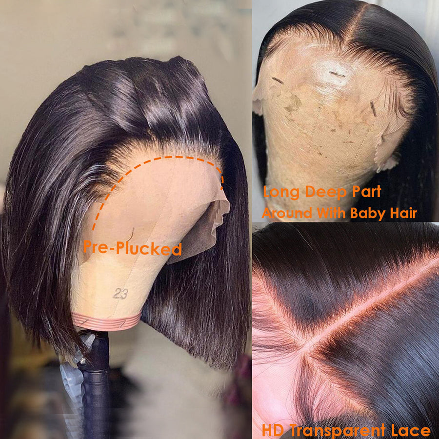 Grawwhair Short Straight Bob 13x6 Lace Front Wig 100% Human Virgin Hair