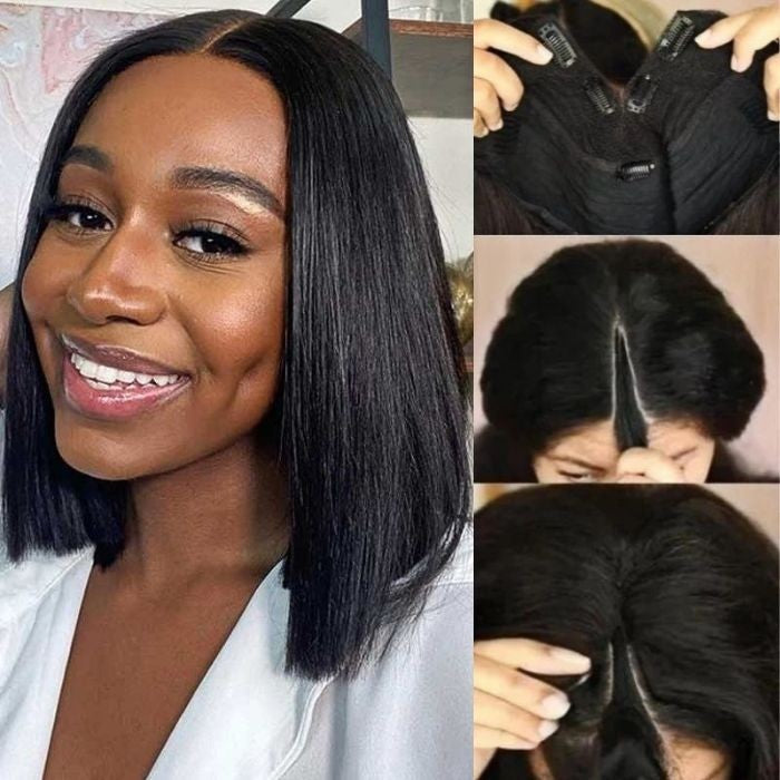 Grawwhair Straight V Part Bob Wig No Leave Out Upgraded U Part Wig 100% Human Hair Wigs