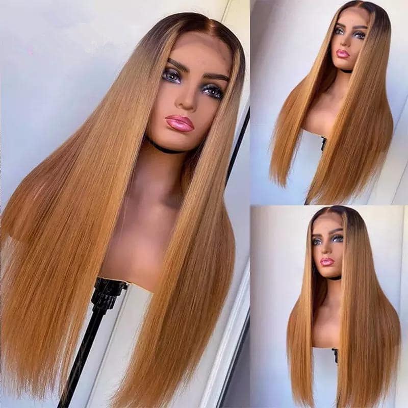 Grawwhair T1B/27 T1B/30 Ombre Human Hair Wig Brazilian Straight Lace Wigs For Women
