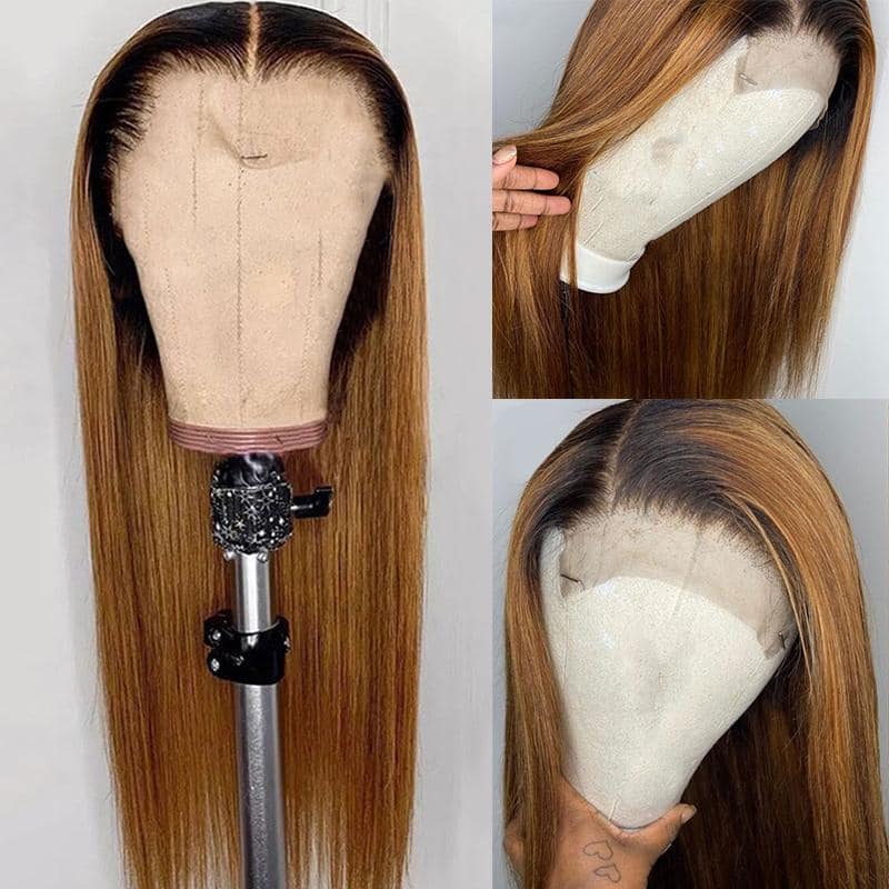 Grawwhair T1B/27 T1B/30 Ombre Human Hair Wig Brazilian Straight Lace Wigs For Women