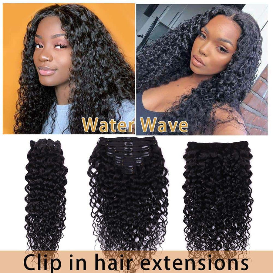 Grawwhair 8 Pieces-Set Water wave clip plug-in hair extension Natural hair extension human hair wig