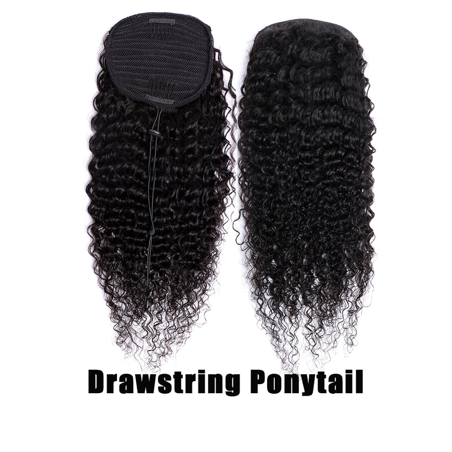 Grawwhair Wrap Ponytail Deep Wave Drawstring Ponytail 3c/4a 100% Virgin Hair Ponytail