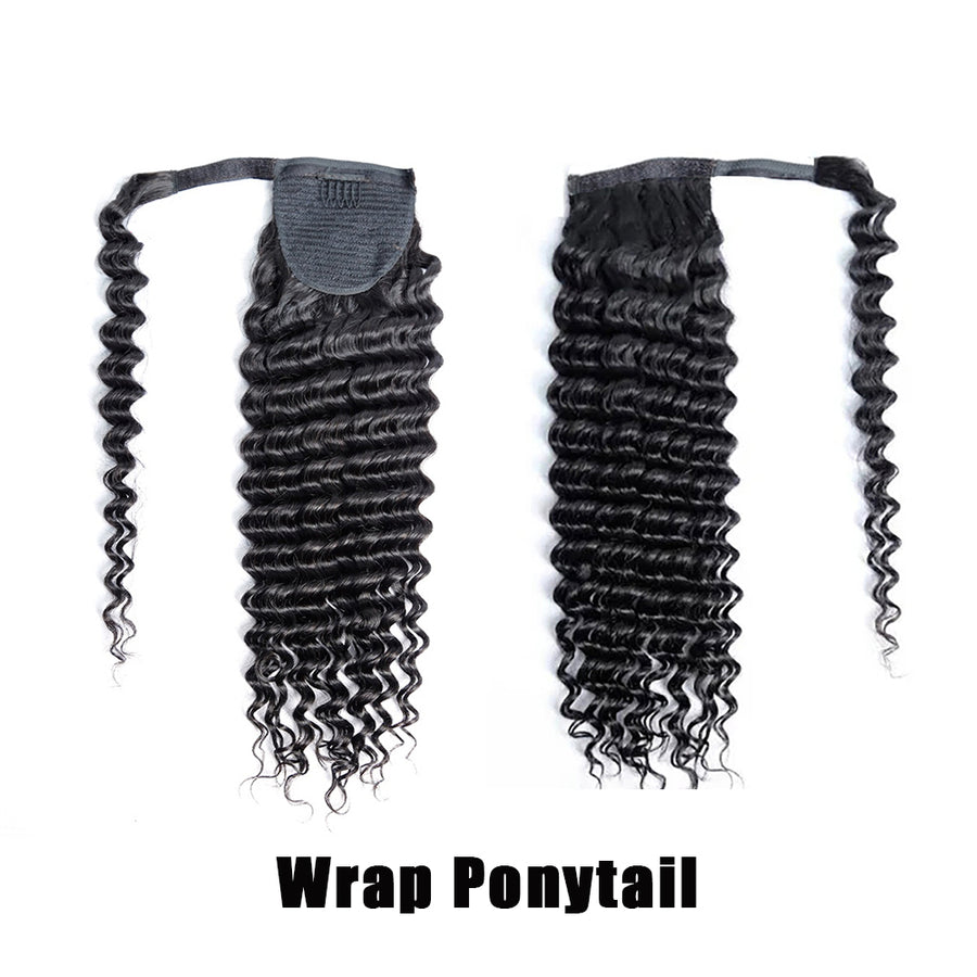 Grawwhair Wrap Ponytail Deep Wave Drawstring Ponytail 3c/4a 100% Virgin Hair Ponytail