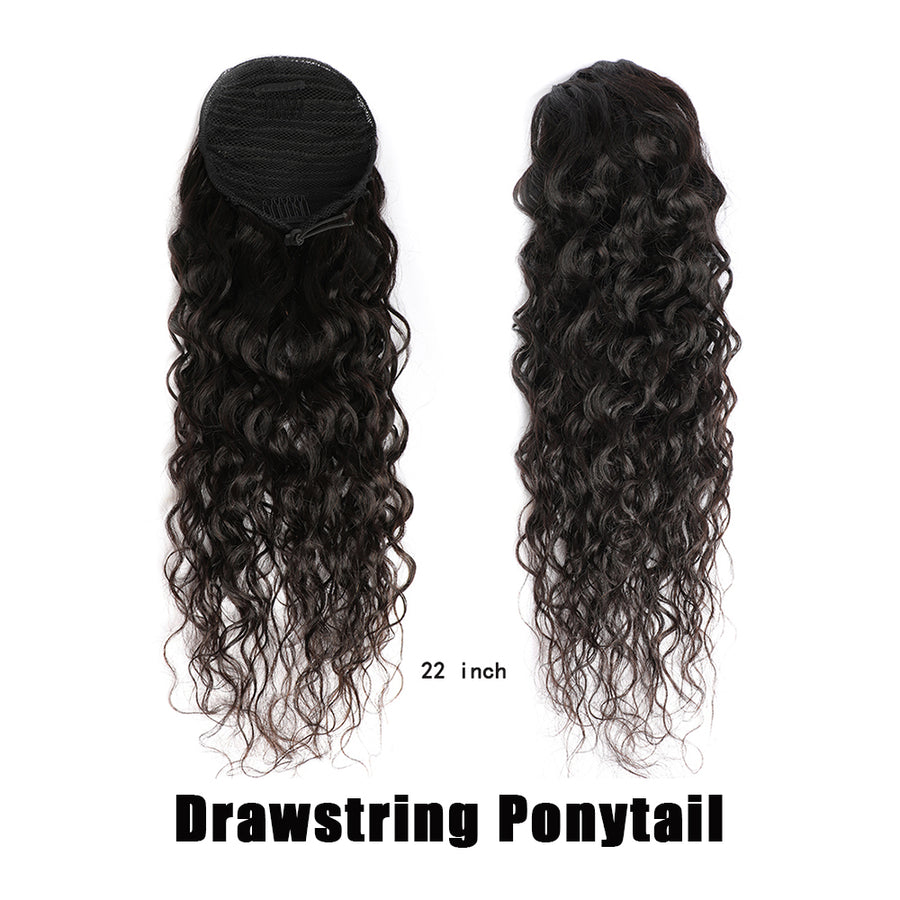 Grawwhair Wrap Ponytail Water Wave Drawstring Ponytail 3c/4a 100% Virgin Hair Ponytail