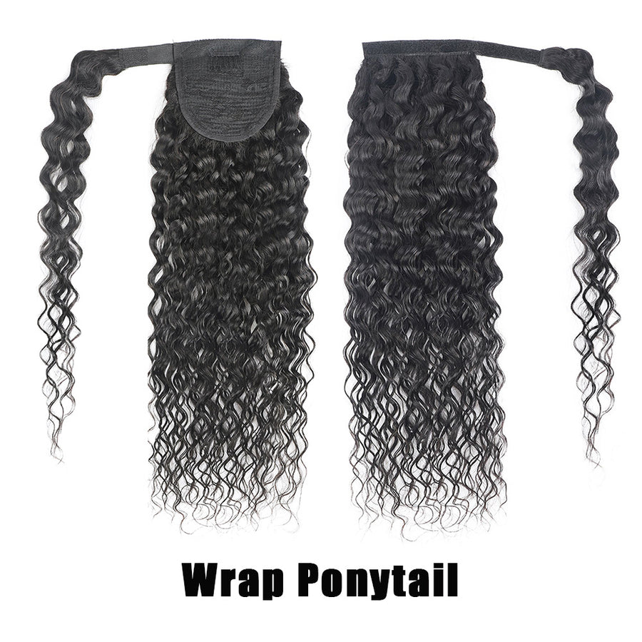 Grawwhair Wrap Ponytail Water Wave Drawstring Ponytail 3c/4a 100% Virgin Hair Ponytail