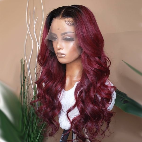 Grawwhair Human Hair Wig Ombre Burgundy Body Wave Lace Front Wigs