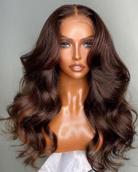 Grawwhair #2 Chocolate Brown Colored Body Wave Wig Lace Front Wig 100% human hair