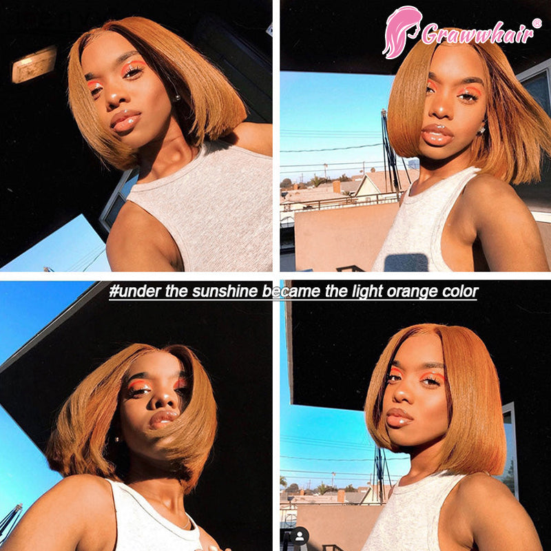 Grawwhair #30 Light Brown Short Straight Bob 13x4/4x4 Pre-Colored Lace Wig 100% Human Virgin Hair