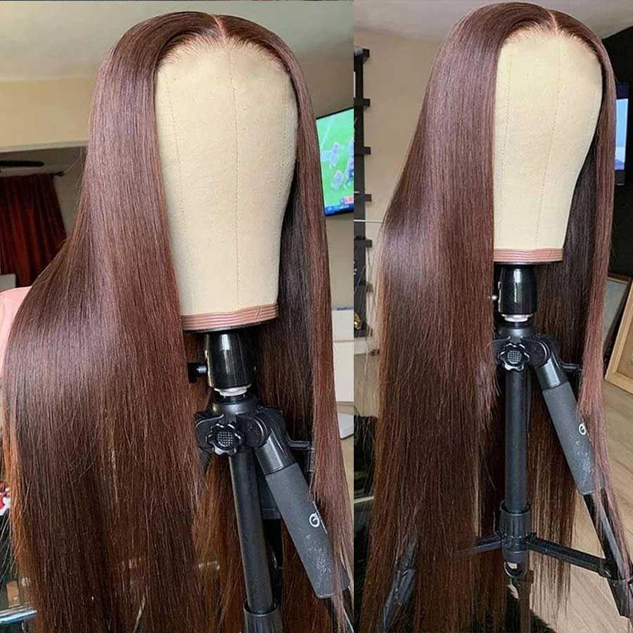 Grawwhair Dark Chocolate Brown Straight Colored Lace Front Wig 