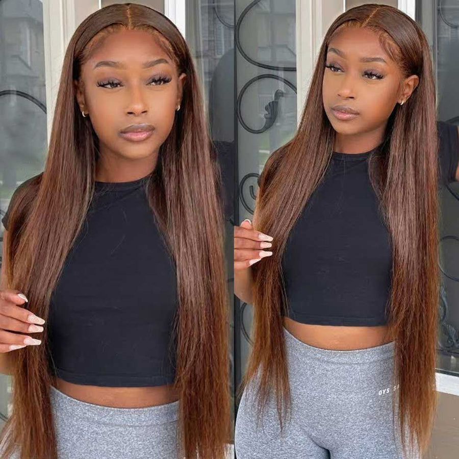 Grawwhair Dark Chocolate Brown Straight Colored Lace Front Wig 