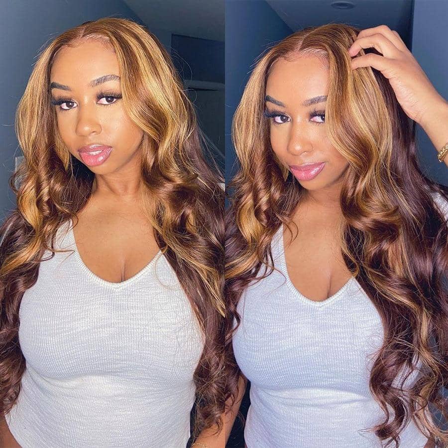 Grawwhair Brown and Honey Gold Body Wave Wig Lace Front Wig